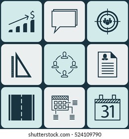 Set Of 9 Universal Editable Icons. Can Be Used For Web, Mobile And App Design. Includes Elements Such As Date, Collaboration, Schedule And More.