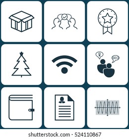 Set Of 9 Universal Editable Icons. Can Be Used For Web, Mobile And App Design. Includes Elements Such As Wallet, SEO Brainstorm, Present Badge And More.