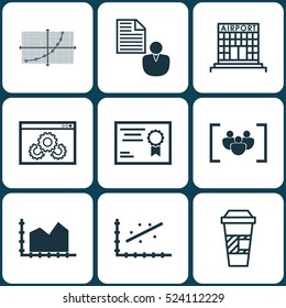 Set Of 9 Universal Editable Icons. Can Be Used For Web, Mobile And App Design. Includes Elements Such As Report, Line Grid, Website Performance And More.