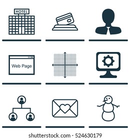 Set Of 9 Universal Editable Icons. Can Be Used For Web, Mobile And App Design. Includes Elements Such As Manager, Hotel Construction, Website And More.