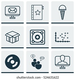 Set Of 9 Universal Editable Icons. Can Be Used For Web, Mobile And App Design. Includes Elements Such As Open Cardboard, Online Identity, Frozen Food And More.