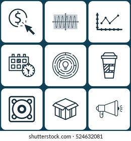 Set Of 9 Universal Editable Icons. Can Be Used For Web, Mobile And App Design. Includes Elements Such As Innovation, Music, Appointment And More.