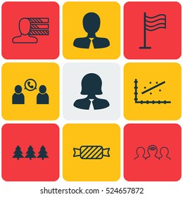 Set Of 9 Universal Editable Icons. Can Be Used For Web, Mobile And App Design. Includes Elements Such As Sweet, Personal Skills, Phone Conference And More.