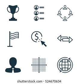 Set Of 9 Universal Editable Icons. Can Be Used For Web, Mobile And App Design. Includes Elements Such As Tournament, Job Applicants, Pin And More.