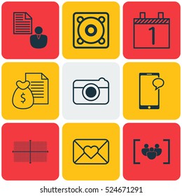 Set Of 9 Universal Editable Icons. Can Be Used For Web, Mobile And App Design. Includes Elements Such As Music, Report, Questionnaire And More.