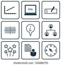 Set Of 9 Universal Editable Icons. Can Be Used For Web, Mobile And App Design. Includes Elements Such As Line Graph, Report, Festive Fireworks And More.