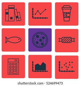 Set Of 9 Universal Editable Icons. Can Be Used For Web, Mobile And App Design. Includes Elements Such As Pizza Meal, Sweet, Takeaway Coffee And More.