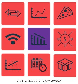 Set Of 9 Universal Editable Icons. Can Be Used For Web, Mobile And App Design. Includes Elements Such As Crossroad, Sliced Pizza, Wireless And More.