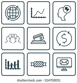 Set Of 9 Universal Editable Icons. Can Be Used For Web, Mobile And App Design. Includes Elements Such As Cooperation, World, Sweet And More.
