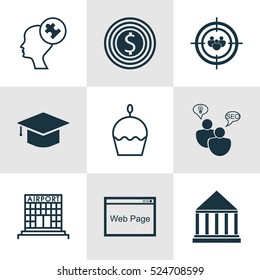 Set Of 9 Universal Editable Icons. Can Be Used For Web, Mobile And App Design. Includes Elements Such As Human Mind, Graduation, SEO Brainstorm And More.