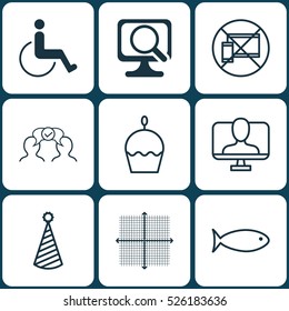 Set Of 9 Universal Editable Icons. Can Be Used For Web, Mobile And App Design. Includes Elements Such As Online Identity, Accessibility, Fishing And More.