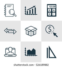 Set Of 9 Universal Editable Icons. Can Be Used For Web, Mobile And App Design. Includes Elements Such As PPC, Open Cardboard, Profit Graph And More.