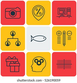 Set Of 9 Universal Editable Icons. Can Be Used For Web, Mobile And App Design. Includes Elements Such As Tree Structure, Fishing, Brain Process And More.
