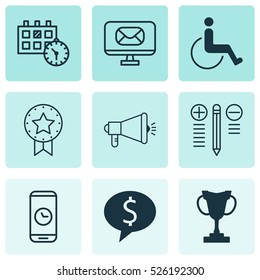 Set Of 9 Universal Editable Icons. Can Be Used For Web, Mobile And App Design. Includes Elements Such As Decision Making, Tournament, Appointment And More.