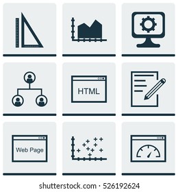 Set Of 9 Universal Editable Icons. Can Be Used For Web, Mobile And App Design. Includes Elements Such As Coding, Paper, Loading Speed And More.