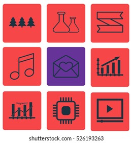 Set Of 9 Universal Editable Icons. Can Be Used For Web, Mobile And App Design. Includes Elements Such As Holiday Ornament, Video Player, Blank Ribbon And More.