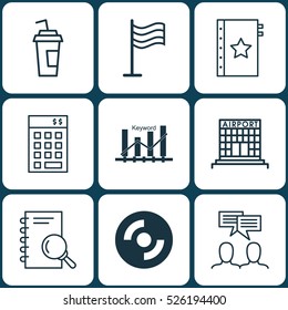Set Of 9 Universal Editable Icons. Can Be Used For Web, Mobile And App Design. Includes Elements Such As Drink Cup, Blank Cd, Discussion And More.