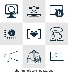 Set Of 9 Universal Editable Icons. Can Be Used For Web, Mobile And App Design. Includes Elements Such As Announcement, Paid Upload, Security And More.