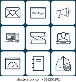 Set Of 9 Universal Editable Icons. Can Be Used For Web, Mobile And App Design. Includes Elements Such As Loading Speed, Blank Ribbon, Celebration Letter And More.