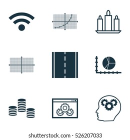 Set Of 9 Universal Editable Icons. Can Be Used For Web, Mobile And App Design. Includes Elements Such As Website Performance, Photo Camera, Square Diagram And More.