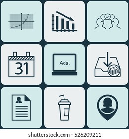 Set Of 9 Universal Editable Icons. Can Be Used For Web, Mobile And App Design. Includes Elements Such As Cooperation, Digital Media, Pin Employee And More.