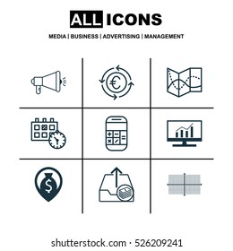 Set Of 9 Universal Editable Icons. Can Be Used For Web, Mobile And App Design. Includes Elements Such As Paid Upload, Road Map, Appointment And More.