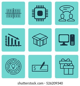 Set Of 9 Universal Editable Icons. Can Be Used For Web, Mobile And App Design. Includes Elements Such As Cosinus Diagram, Dialogue, Present And More.