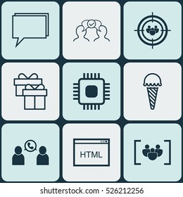 Set Of 9 Universal Editable Icons. Can Be Used For Web, Mobile And App Design. Includes Elements Such As Frozen Food, Coding, Phone Conference And More.
