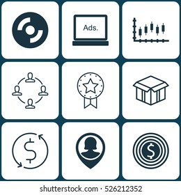 Set Of 9 Universal Editable Icons. Can Be Used For Web, Mobile And App Design. Includes Elements Such As Money Trasnfer, Blank Cd, Open Cardboard And More.