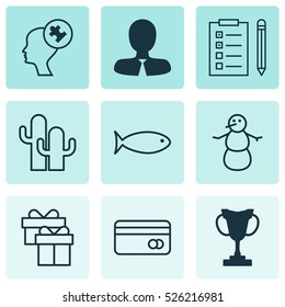 Set Of 9 Universal Editable Icons. Can Be Used For Web, Mobile And App Design. Includes Elements Such As Winter, Reminder, Fishing And More.
