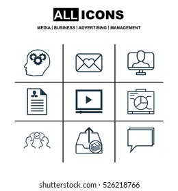 Set Of 9 Universal Editable Icons. Can Be Used For Web, Mobile And App Design. Includes Elements Such As Curriculum Vitae, Online Identity, Board And More.