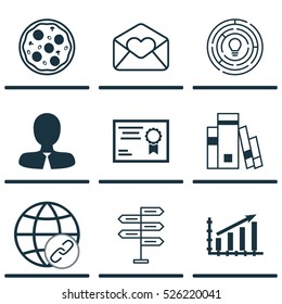 Set Of 9 Universal Editable Icons. Can Be Used For Web, Mobile And App Design. Includes Elements Such As Certificate, Connectivity, Innovation And More.