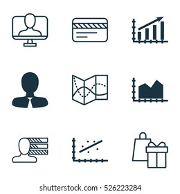 Set Of 9 Universal Editable Icons. Can Be Used For Web, Mobile And App Design. Includes Elements Such As Shopping, Online Identity, Bank Card And More.