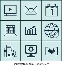 Set Of 9 Universal Editable Icons. Can Be Used For Web, Mobile And App Design. Includes Elements Such As Connectivity, Questionnaire, Video Player And More.