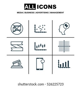 Set Of 9 Universal Editable Icons. Can Be Used For Web, Mobile And App Design. Includes Elements Such As Plot Diagram, Dynamics, Blank Ribbon And More.