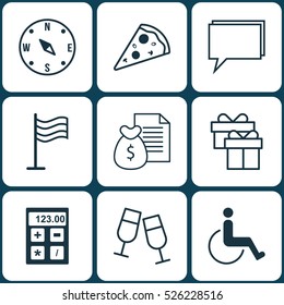 Set Of 9 Universal Editable Icons. Can Be Used For Web, Mobile And App Design. Includes Elements Such As Financial, Pin, Conference And More.