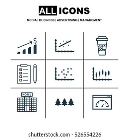 Set Of 9 Universal Editable Icons. Can Be Used For Web, Mobile And App Design. Includes Elements Such As Successful Investment, Stock Market, Holiday Ornament And More.