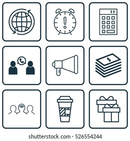 Set Of 9 Universal Editable Icons. Can Be Used For Web, Mobile And App Design. Includes Elements Such As Announcement, Takeaway Coffee, Coaching And More.