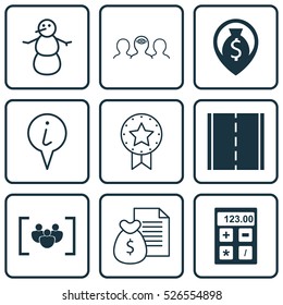 Set Of 9 Universal Editable Icons. Can Be Used For Web, Mobile And App Design. Includes Elements Such As Photo Camera, Report, Info Pointer And More.