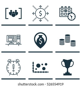 Set Of 9 Universal Editable Icons. Can Be Used For Web, Mobile And App Design. Includes Elements Such As Tournament, Money, Appointment And More.