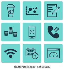 Set Of 9 Universal Editable Icons. Can Be Used For Web, Mobile And App Design. Includes Elements Such As Appointment, Call Duration, Paper And More.