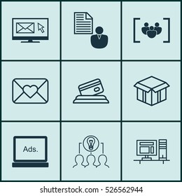 Set Of 9 Universal Editable Icons. Can Be Used For Web, Mobile And App Design. Includes Elements Such As Report, Open Cardboard, Digital Media And More.