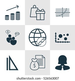Set Of 9 Universal Editable Icons. Can Be Used For Web, Mobile And App Design. Includes Elements Such As Connectivity, Line Grid, Shopping And More.