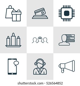Set Of 9 Universal Editable Icons. Can Be Used For Web, Mobile And App Design. Includes Elements Such As Announcement, Shopping, Coaching And More.