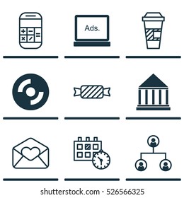 Set Of 9 Universal Editable Icons. Can Be Used For Web, Mobile And App Design. Includes Elements Such As Greeting Email, Blank Cd, Tree Structure And More.