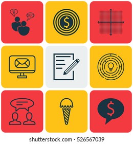 Set Of 9 Universal Editable Icons. Can Be Used For Web, Mobile And App Design. Includes Elements Such As Innovation, Frozen Food, Paper And More.