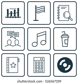 Set Of 9 Universal Editable Icons. Can Be Used For Web, Mobile And App Design. Includes Elements Such As Crotchets, Analysis, Warranty And More.