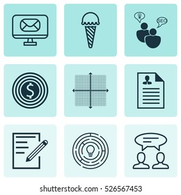 Set Of 9 Universal Editable Icons. Can Be Used For Web, Mobile And App Design. Includes Elements Such As Innovation, Email, Business Goal And More.