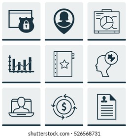 Set Of 9 Universal Editable Icons. Can Be Used For Web, Mobile And App Design. Includes Elements Such As Warranty, Raise Diagram, Curriculum Vitae And More.