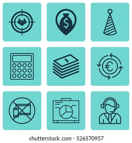 Set Of 9 Universal Editable Icons. Can Be Used For Web, Mobile And App Design. Includes Elements Such As Focus Group, Savings, Currency Recycle And More.